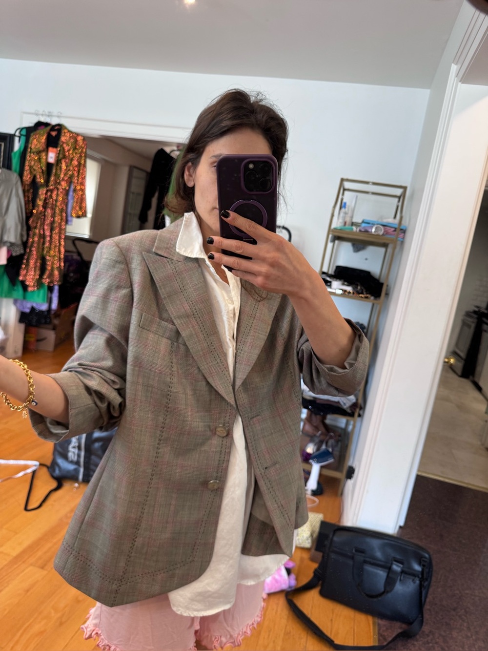 ESCADA Vintage Wool Silk Plaid Tailored Blazer Jacket Size 46